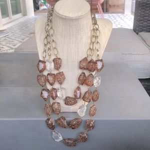 Graziano Fashion necklace, chunky see-through brown crackled & clear rock beads